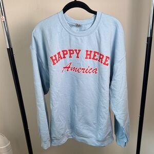 Happy Social Club Happy Here America Light Blue Crewneck Sweatshirt Size XL